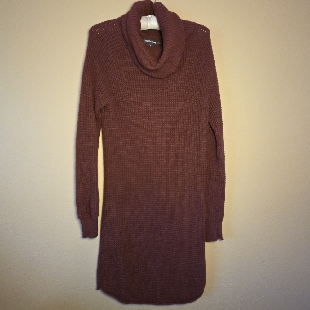 Toad&Co Chelsea Turtleneck Sweater Dress Medium Port Burgundy Lambswool Medium